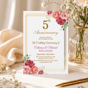 Convites Quadro de Ouro de 5º Aniversário de Casamento Flor