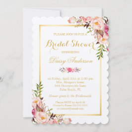 Convites Quadro de Ouro Floral Chic do Chá de panela Casame