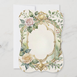 Convites quadro de ouro floral romântico de casamento