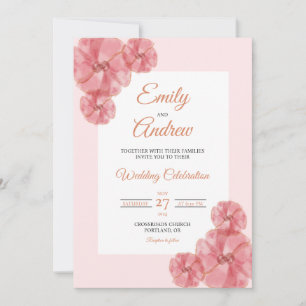 Convites Quadro de Papoula Rosa Elegante Floral Aquarela Ca