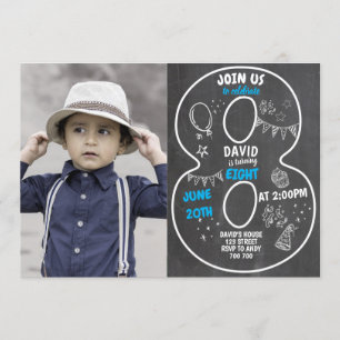 Convites Quadro de referência do 8° aniversário com núm