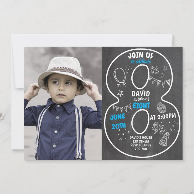 Convites Quadro de referência do 8° aniversário com número  (Frente)