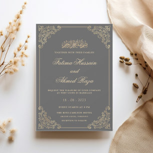 Convites Quadro de Renda Antiga Dourado Cinza Sombrio Casam