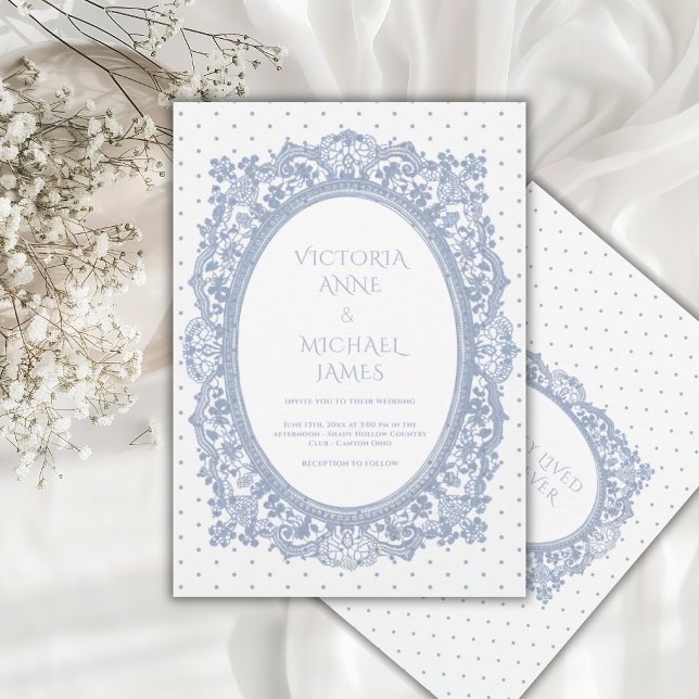 Convites Quadro de Renda Azul Caprichoso Casamento Vintage  (Criador carregado)