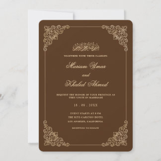 Convites Quadro de Renda Barroca Castanho Rústico Casamento