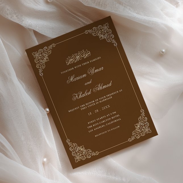 Convites Quadro de Renda Barroca Castanho Rústico Casamento (Criador carregado)