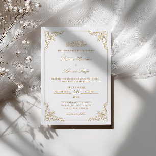 Convites Quadro de Renda Vitoriana Dourada Casamento Muçulm