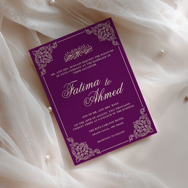 Convites Quadro de Renda Vitoriana Violeta Roxo Casamento M (Criador carregado)