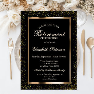 Convites Quadro de Rosa Dourado Elegante Confetes Festa de