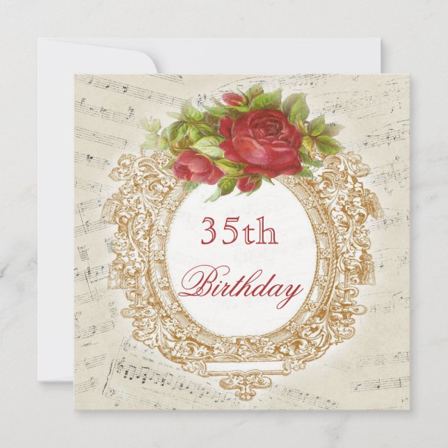 Convites Quadro de Rosa Vermelha de Aniversário de 35 Anos  (Frente)