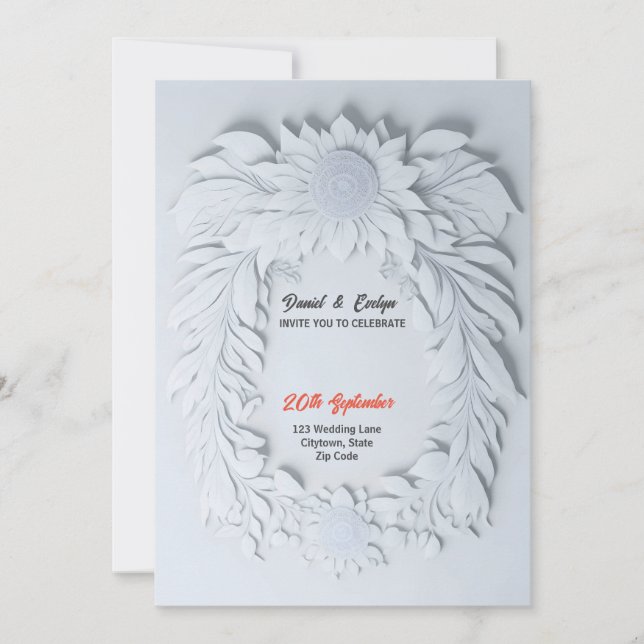 Convites Quadro de temas de flor branca 3d, casamento (Frente)