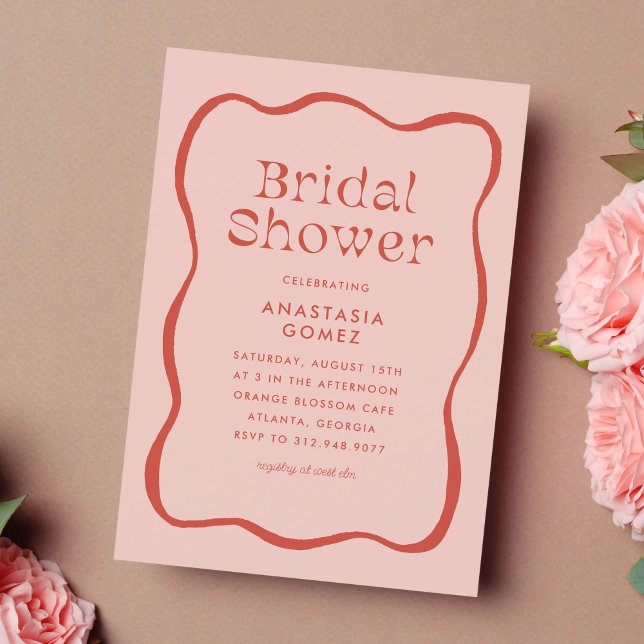 Convites Quadro de trama ondulado retrógrado no Chá de pane (retro wavy frame bridal shower invitation)