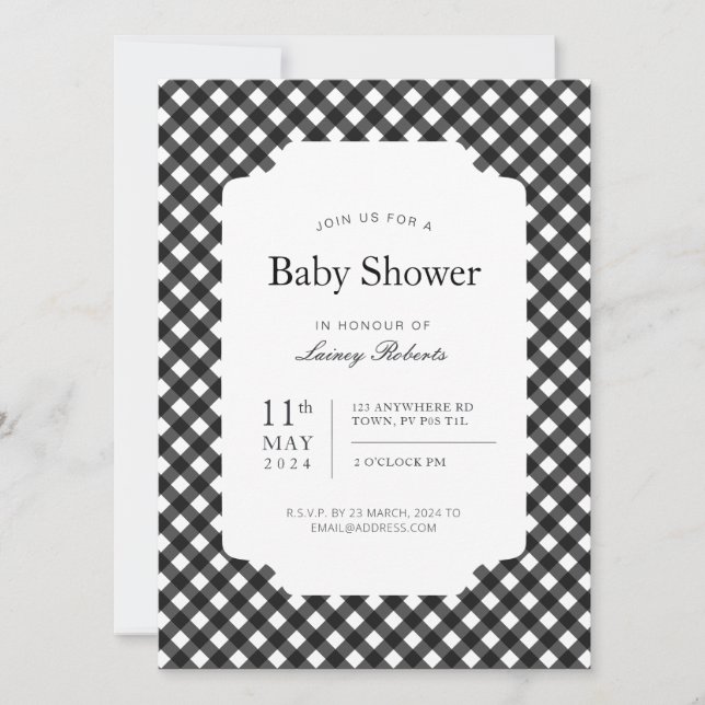 Convites Quadro de verificação de Xadrez Gingham preto-e-br (Frente)