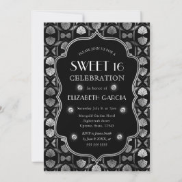 Convites Quadro de Vintagem de Arte Negra e Prateada Sweet 