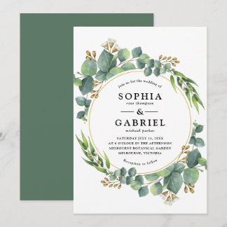 Convites Quadro do Círculo Floral da Aquarela Eucalyptus
