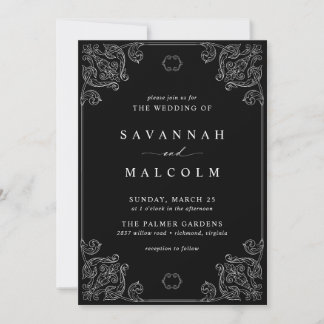 Convites Quadro do Ornamentado Vintage | Casamento negro el