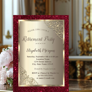 Convites Quadro Dourado, Aposentadoria Brilho Vermelho e D