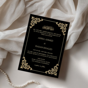 Convites Quadro Dourado Barroco Casamento Muçulmano Negro R