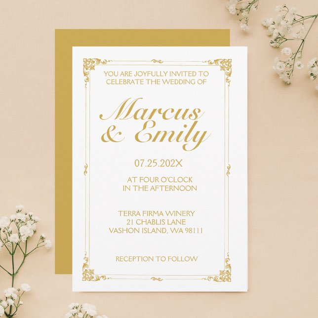 Convites Quadro Dourado branco elegante e antigo (Criador carregado)