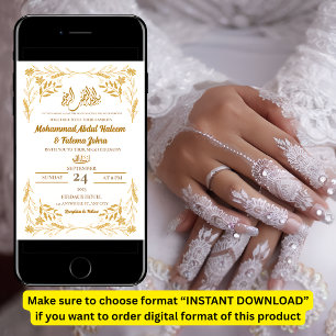 Convites Quadro Dourado de Flor Branco Moderno Elegante Nik