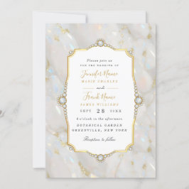 Convites Quadro Dourado de Gemstone do Pastel Opal Elegante