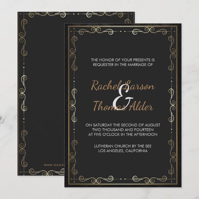 Convites Quadro Dourado E Redemoinhos Casamento (Frente/Verso)