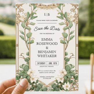 Convites Quadro Dourado Elegante Eucalyptus Salve a placa d