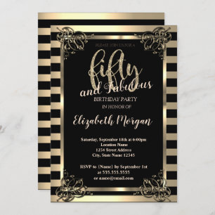 Convites Quadro Dourado Elegante,Faixa 50ª Festa de anivers