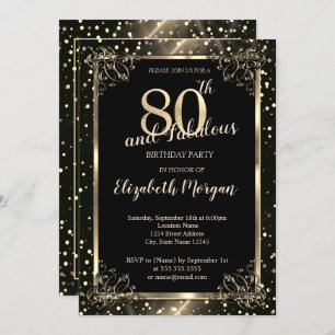 Convites Quadro Dourado Elegante, Festa de aniversário de p