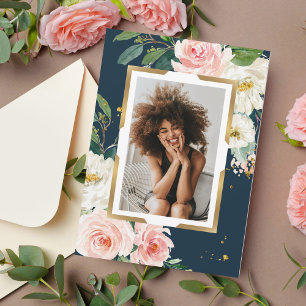 Convites Quadro Dourado Floral Cor-de-Marinho Vermelho Azul