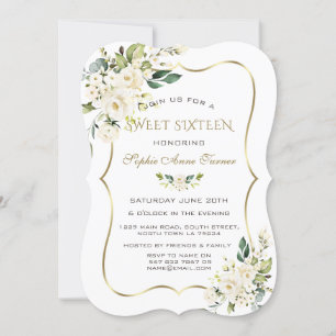 Convites Quadro Dourado Floral de Marfim branco elegante Sw