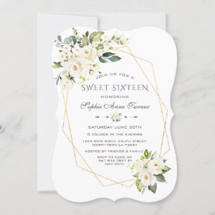 Convites Quadro Dourado Floral de Sorvete Branco de Luxo Do
