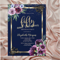 Quadro Dourado Flores Violeta Azul 50º Aniversário