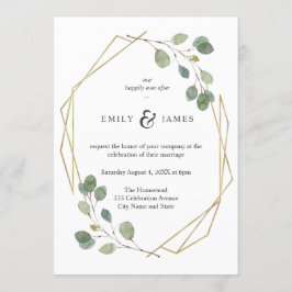 Convites Quadro Dourado Geo Com Casamento Eucalyptus Com Aq