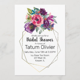 Convites Quadro Dourado Geométrico do Buquê da Flor de Aqua