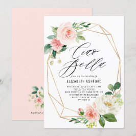 Convites Quadro Dourado geométrico Rosa Florais Ciao Bella