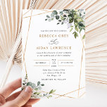Convites Quadro Dourado moderno Casamento Eucalyptus Greene<br><div class="desc">Esta elegante coleção apresenta folhas de cor aquosa misturada com folhas de cor verde pareadas com uma serifa clássica e fontes delicadas de sans a preto,  com um monograma no verso. Itens correspondentes disponíveis.</div>