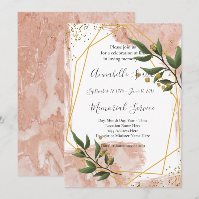 Convites Quadro Dourado moderno Ivory Green FloralLoving Me (Frente/Verso)