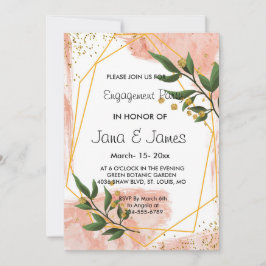 Convites Quadro Dourado moderno Ivory Green Noivado Floral