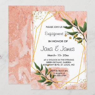 Convites Quadro Dourado moderno Ivory Green Noivado Floral
