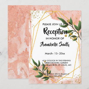 Convites Quadro Dourado Moderno Recepção Floral Verde de 