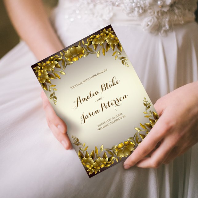 Convites Quadro Dourado Regal Luxuoso no Casamento Branco Q (Criador carregado)