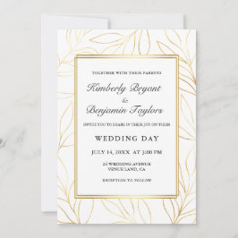 Convites Quadro elegante. Dourada Folhagem de Ar. Chic Wedd
