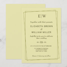 Convites Quadro Elegante no Casamento do Monograma Amarelo 