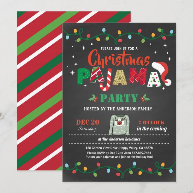 Convites Quadro especial de festas de Natal do pijama (Frente/Verso)