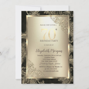 Convites Quadro Festivo Dourado, Aniversário de 70 anos em 