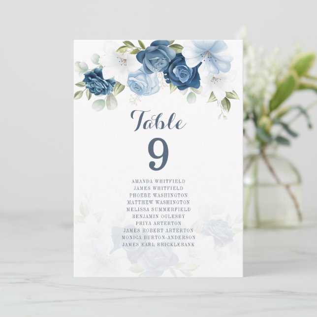 Convites Quadro Floral Azul Dusty Número 9 Quadro Sentado (Em pé/Frente)