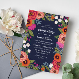 Convites Quadro Floral Boêmian - Casamento Azul Marinho