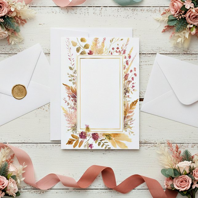 Convites Quadro floral boêmio em branco para casamento (Criador carregado)