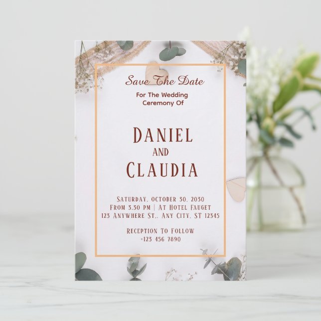 Convites Quadro Floral Boho Rústico Botânico Minimalista (Em pé/Frente)